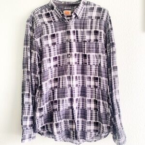 BOSS ORANGE mens button up down long sleeve shirt top Extra Large plaid grey